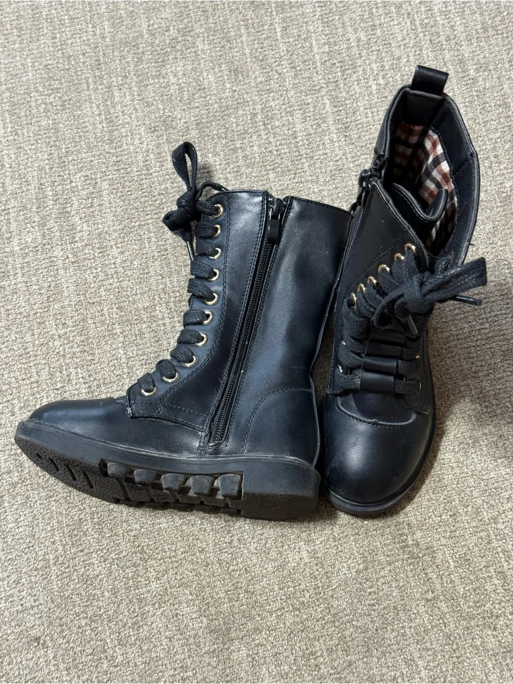 Kids Black Lace-Up Military Style Boots